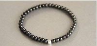 Thin Stretch Black with Sterling Silver Ball Magnetic Stretch Anklet (8.5")