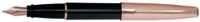 Aurora Style Satin & Rose Gold Black Resin w/ Rose Gold Cap Medium Point Fountain Pen - AU-E05-LPM