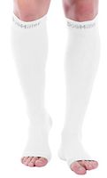 Doc Miller Open Toe Compression Socks 1 Pair 15-20 mmHg Firm Graduated Support for Circulation Surgery Recovery Varicose Veins POTS (White, S)