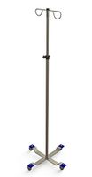 FHC S/S 4-Leg Caster Base I.V. Stand w/ 2 Hooks