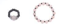 Rose Quartz and Black Magnetic Stretch Ring and Bracelet (Large)