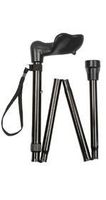Shorter Black Adjustable Folding and Adjustable Anatomical Handled Walking Cane