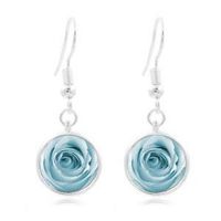1set Blue Rose Art Tibet Silver Dome Photo 16MM Glass Cabochon Long Earrings Best Good Jewerly Fine Accessories Women Fashion Stylish Design Designer Prom