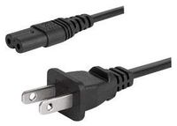 Mains Power Cord, NEMA 1-15P, IEC 60320 C7, Figure 8, 6.5 ft, 2 m, Black