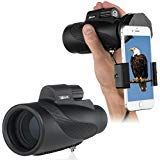 High Power Prism Vision Monocular-12x50 HD Dual Focus Waterproof Telescope and Bonus Cell Phone Adapter - Mini Compact Bak4 Scope- Hunting, Outdoor, Birding, Spotting Wildlife, Hiking
