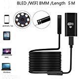 Wireless Endoscope, 8mm Digital Wifi USB Borescope Inspection Camera 2.0 Megapixels CMOS HD IP67 Waterproof Snake Camera with 8 Adjustable Led Light - 16.4ft 5M