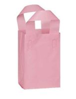 Frosted Plastic Shopper Gift Bags with Handle (5"x3"x7") (Pink, 50)