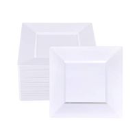BUCLA 60Pieces White Plastic Plates – 7inch White Square Disposable Plates- Premium Disposable Wedding Party Plastic Dessert/salad Plates