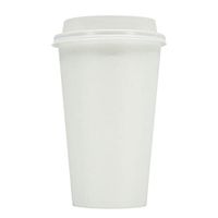 16 Ounce Disposable White Paper Coffee Hot Cups with Lids and Coffee Stencil - 50 Sets - Coffee Latte Macchiato To Go Large Portion