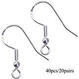 40pcs/20 Pairs 925 Sterling Silver Earring Hooks Fish Hook Earrings French Wire Hooks Jewelry Findings Earring Parts DIY Making