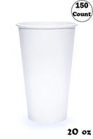 EcoQuality Durable Disposable Paper Cups & Flat Lids For Hot/Cold Drink, Coffee, Tea, Cocoa, Travel - Extra Large 20 Ounce Cups, 150 Count Cups & 150 White Flat Lids - White