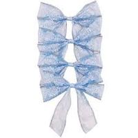 Jaclyn Smith Blue White w/snowflake Design Midnight Clear Wired Decorative Holiday Christmas Bow Collection Package of 4 Measures 6" X 6"