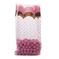 Small Flounce Scallop Pink & Brown Polka Dot 7x2x3" Cello Treat Food Snack Bags (40 ct)