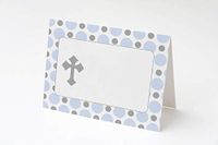 40 Blank Cards Placement Food Labels Candy Buffet Gift Favor - Blue Grey Boy Baptism Christening Communion