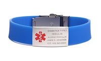 BAIYI Blue Silicone Sports Medical Alert ID Bracelet Wristband for Men and Women (Free Engraving)