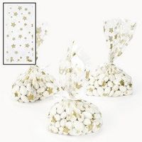 12 ~ Gold Star Cellophane Goody Bags ~ Approx. 5 1/2" X 3 1/4" X 11" ~ New