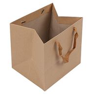 6pcs Square Bottom Paper Bag,Kraft Tote Bag with Ribbon Handles Flowers Gift Candy Paper Bag Bread Bags for Wedding Parties(15X15X15cm,Brown)