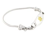 Women's Medical Alert ID Bracelet - Beaded Pan-Dorra Type, Custom Engraving Included - Gold, Size 7.25