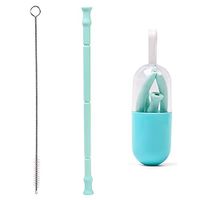 KOBWA Collapsible Reusable Straws with Case,Foldable Drinking Straw Portable with Keychain and Cleaning Brush,Eco-Friendly Travel Straw Silicone 7.87inch Long