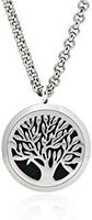Tree of Life Essential Oil Diffuser Necklace - Aromatherapy Jewelry - Hypoallergenic 316L Stainless Steel, 21'' Chain with 12 Assorted Pads