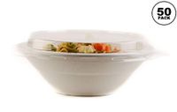 [50 PACK] 32oz Round Disposable Deep Bowls with Lids - Natural Sugarcane Bagasse, Bamboo Fibers, Sturdy Compostable, Eco Friendly, Environmental, Paper Plastic Bowl Alternative,Tree Free