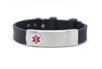 Silicone Adjustable Medical ID Bracelet Stainless Plate (Opens) (Black)