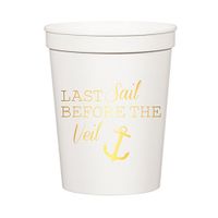 Last Sail Before the Veil, White and Metallic Gold Nautical Bachelorette Party Stadium Cups,