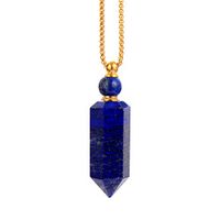 SUKIBOHO Art Natural Healing Stone Essential Oil Diffuser Perfume Bottle Pendant Necklace Hexagonal (Lapis Lazuli Gold)