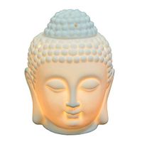 Buddha Head Statue Oil Burner Translucent Ceramic Aromatherapy Diffusers Home Decor (White)
