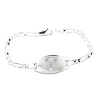 Lgu Sterling Silver Medical Alert Identification Figaro Chain Engravable Bracelet (10 Inches)