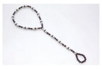 Burgundy, White & Crystal Magnetic Stretch Foot Jewelry (9")