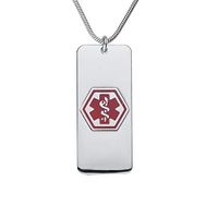 Divoti Custom Engraved 316L Classic Superior Medical Alert Necklace, Medical ID Necklace Women, Medical Pendant Tag w/Free Engraving-24 in Snake Chain-TP Red