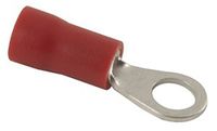 NTE Electronics 76-IRT8-1/4L PVC Insulated Ring Terminal, Tin Plated Plating, Copper Terminal, 8 AWG Wire Gauge, 1.280" Length, 0.452" Width, 1/4 Stud Size (Pack of 50)