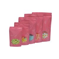 100 Pcs Window Colorful Stand Up Zip Lock Bags Pouch,Mylar Aluminum Foil Standing Window Plastic Pouches Clear Front Bottom Gusset Pouch Keep Aroma Bags (Pink, 11x16x3 cm(4.33"x6.3"x1.18"))
