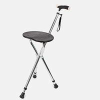 Folding Cane Seat 300 lbs Capacity Stool Adjustable Height Walking Stick for Elder Parents Gift (Black)