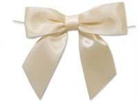 Pack Of 12, 5" Solid Ivory Pre-Tied Satin Gift Bows W/6" Twist Ties 1-1/2" Ribbon