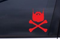 Beard & Crossbones - Red Decal - 5" tall decal laptop tablet skateboard car windows sticke