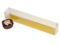 Clear Truffle Boxes - 2 Pc Medium Clear Truffle Boxes w/Gold Bottom 8-1/16x1-1/4x1-3/16" - (2 Packs; 25 Per Pack) - WRAPS-T106