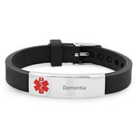 LF Mens Womens Kids Stainless Steel Silicone Personalized ICE Dementia Medical Alert Bracelet,Free Engraved Customized Adjustable Rubber Medical ID Bracelets Sos Emergency for Teen,Adult,Child