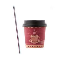 (50 Sets) 4 oz Paper Hot Cups with Dome Lids, BONUS Stirrers, Disposable Espresso Shot Cups with Coffee Print