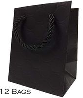 Modeeni Extra Small Black Gift Bags with Handles Mini Paper Bags (12 Bags) 4 x 5 x 3 - Premium Quality Modern Circle Embossed Jewelry Merchandise Charms Favors Wedding