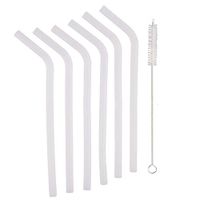 Reusable Clear Silicone Straws, Long Curved Smoothie Drinking Straws with Cleaning Brushes for 30 oz Tumblers RTIC/Yeti, Flexible, BPA Free, No Rubber