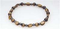 Tiger Eye & Black Magnetic Therapy Stretch Anklet (Size Small - 9")