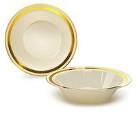 " OCCASIONS" 40 Bowls Pack, Heavyweight Disposable Wedding Party Plastic Bowls (14oz Soup Bowl, Soleil Ivory/Gold)