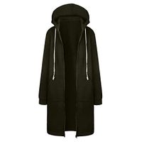 Ros1ock Women Warm Zipper Cardigan Solid Color Long Coat Jacket Drawstring Casual Tops Outwear Army Green