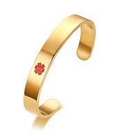 Personalized Custom Engraving Stainless Steel Medical Alert ID Open Cuff Bangle Bracelets for Men Women,Gold