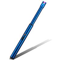 Electric Arc Lighter Rechargeable Candle Lighters Long Neck LED Battery Indicator Windproof for BBQ Stoves Campfires USB Lighter(BBQ Blue)