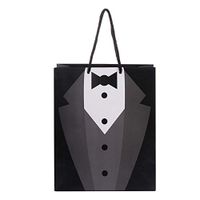 Genenic 2/5pcs Black White Kraft Paper Wedding Favors Recyclable Gift Bag with Handles Tuxedo Groomsmen Thank You Shop Loot(2PCS,Black)