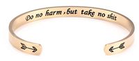 fishhook Personalized Engraved Inspirational Motivational Mantra Quote Arrow Heart Stainless Steel Cuff Bangle Bracelet for Women Girls (Gold, do no harm, but take no Shit)