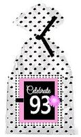 CakeSupplyShop Item#PGB-094 Happy 93rd Birthday Pink w. Black Polka Dot Party Favor Bags with Ties -12pk
